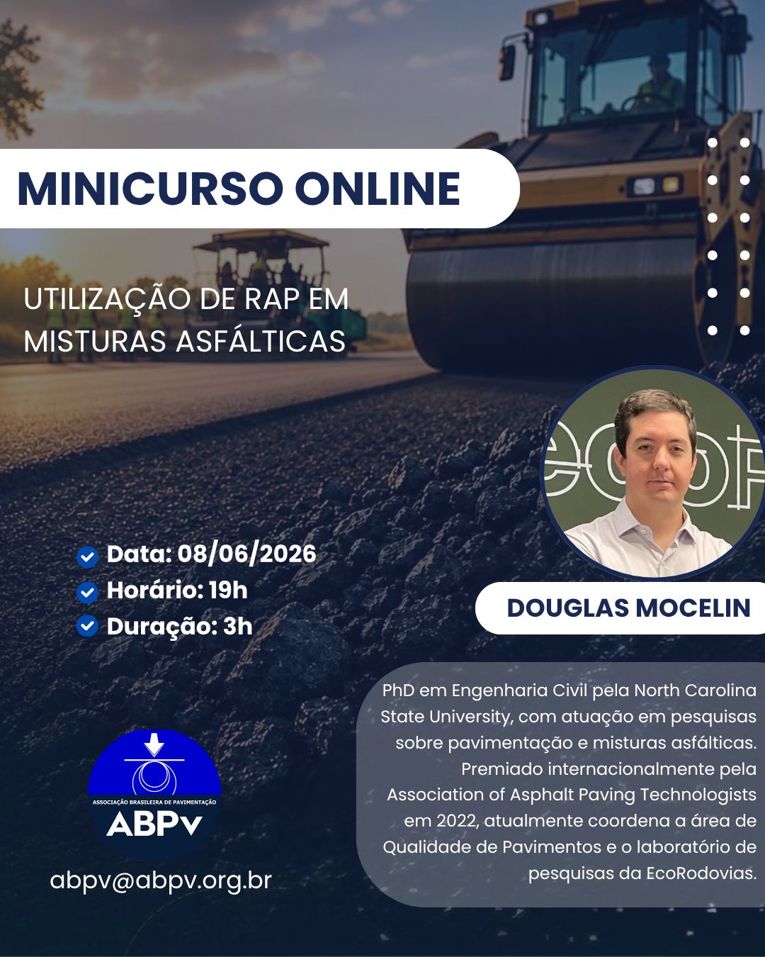 Minicurso online e ao vivo: Utilização de RAP em Misturas Asfálticas